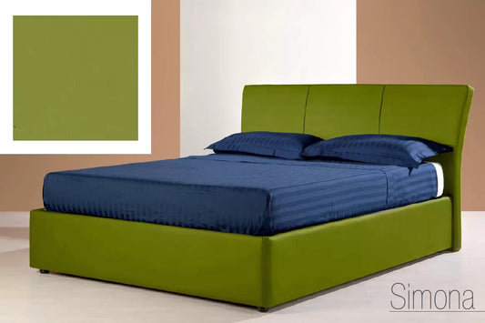 Letto matrimoniale fuorimisura con vano contenitore rivestito in tessuto colore: verde mela rete: 160x200