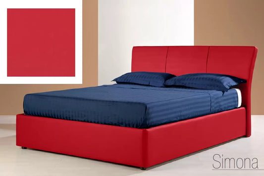 Letto matrimoniale fuorimisura con vano contenitore rivestito in tessuto colore: rosso rete: 160x200