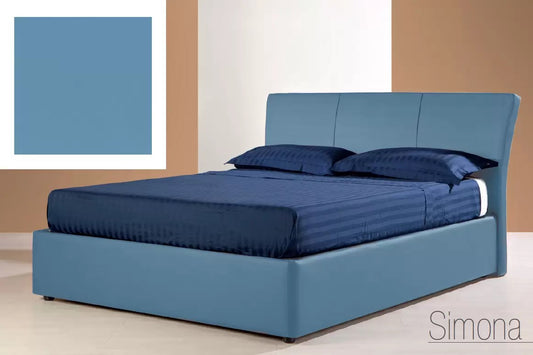 Letto matrimoniale fuorimisura con vano contenitore rivestito in tessuto colore: azzurro rete: 160x200