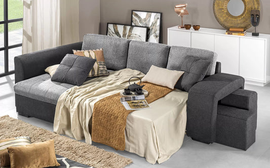 Divano letto con penisola a sinistra Tessuto new york black, light gray