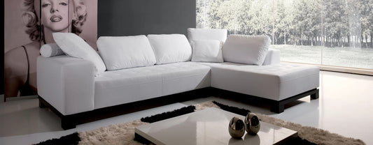 Divano n.3 posti, chaise longue in tessuto bianco