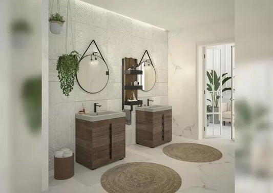 Some modern bathroom furniture with sink on the floor