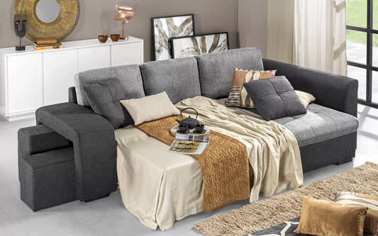 Divano letto con penisola a destra Tessuto new york black, light gray