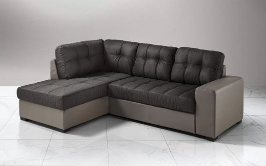 Divano letto angolare 3 posti - Similpelle elefante, tessuto antracite - (cm. 244 x 172 x 89h)