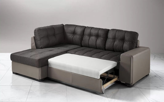 Divano letto angolare 3 posti - Similpelle elefante, tessuto antracite - (cm. 244 x 172 x 89h)