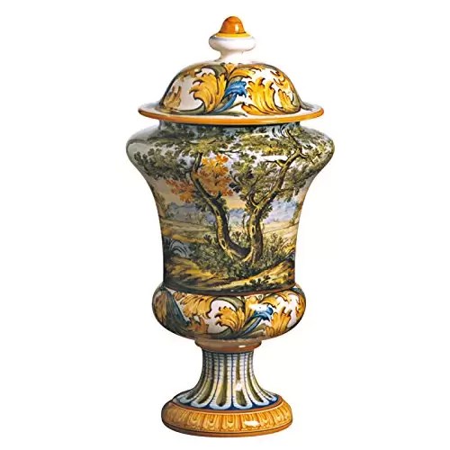 Vaso farmacia con coperchio dipinto a mano in ceramica artistica di Castelli Italia H cm 35 Serie Aulica