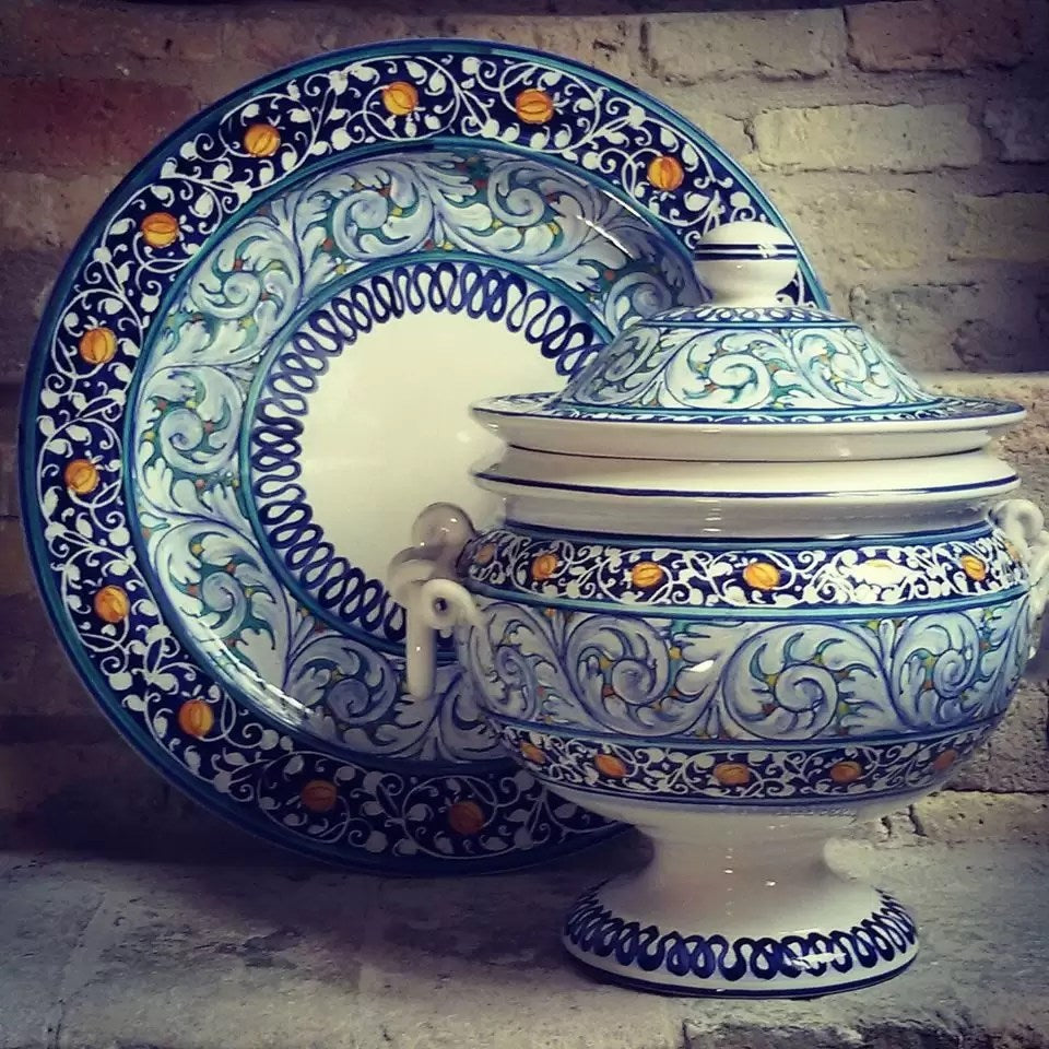 Classic hand painted ceramic soup tureen