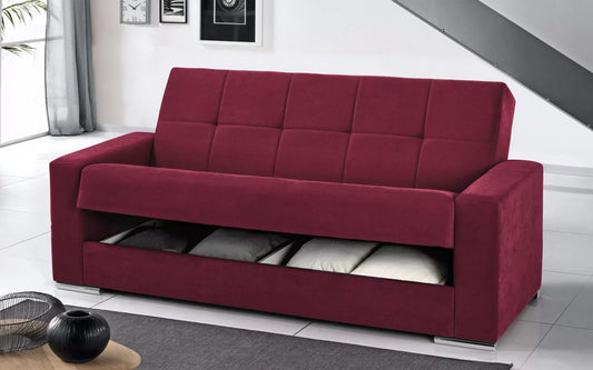 Divano letto 3 posti. Tessuto lam bordeaux (cm. 230 x 93 x 97h)